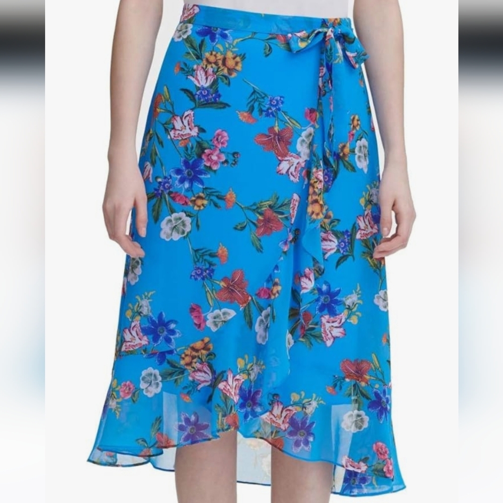 Calvin Klein Floral Skirt Womens Ruffle with Tie NWT